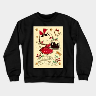 Cat with Christmas Pudding Crewneck Sweatshirt